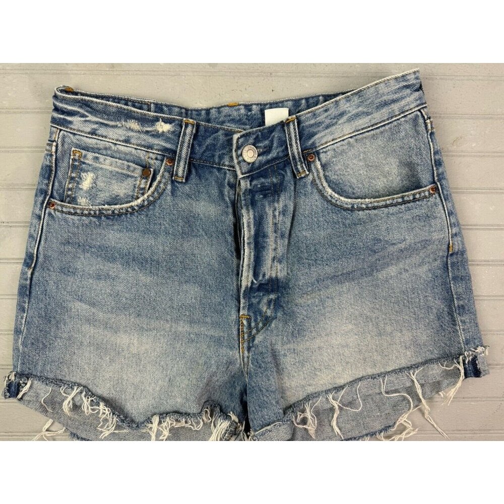 & Denim By H&M Size 8 Womens Shorts High Rise Button Fly Distress Cut Of…